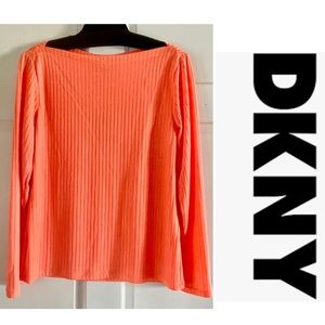 DKNY Women Ribbed Knit Boatneck Long Sleeve Top Size L